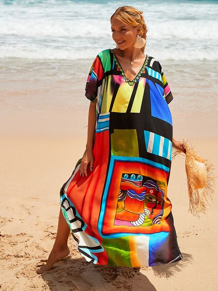 basic casual dresses cover-up bohemian dress print multicolor beach style kaftan swimsuit cover up maxi dress robe de plage tunic for beach, Black;gray
basic casual dresses cover-up bohemian dress print multicolor beach style kaftan swimsuit cover up maxi dress robe de plage tunic for beach, Black;gray