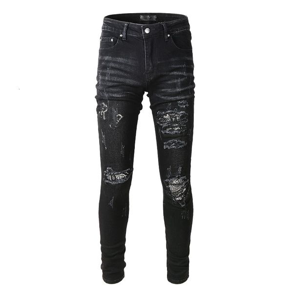 men's jeans black high street fashion skinny destroyed tie dye bandana embroidered patches slim fit scratched ripped for men 230718, Blue
men's jeans black high street fashion skinny destroyed tie dye bandana embroidered patches slim fit scratched ripped for men 230718, Blue