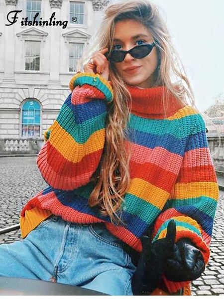 women's sweaters fitshinling 2022 winter turtlenecks sweaters for women rainbow stripes fashion pullover female knitted jumper lady, White;black
women's sweaters fitshinling 2022 winter turtlenecks sweaters for women rainbow stripes fashion pullover female knitted jumper lady, White;black