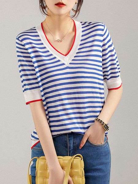 women s t shirt v neck thin knitted t shirt women hit color patchwork striped tees short sleeve summer korean fashion womens clothing 23071, White
women s t shirt v neck thin knitted t shirt women hit color patchwork striped tees short sleeve summer korean fashion womens clothing 23071, White