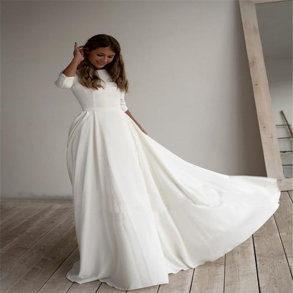 simple wedding dress long sleeves a line crepe boat neck elegant bridal dresses with pockets plus size robe de mariee222p, White
simple wedding dress long sleeves a line crepe boat neck elegant bridal dresses with pockets plus size robe de mariee222p, White