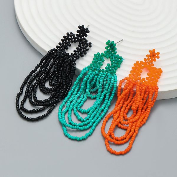fashion new metal rice beads geometric earrings for women's exaggerated and simple dangle earrings banquet jewelry accessories, Silver