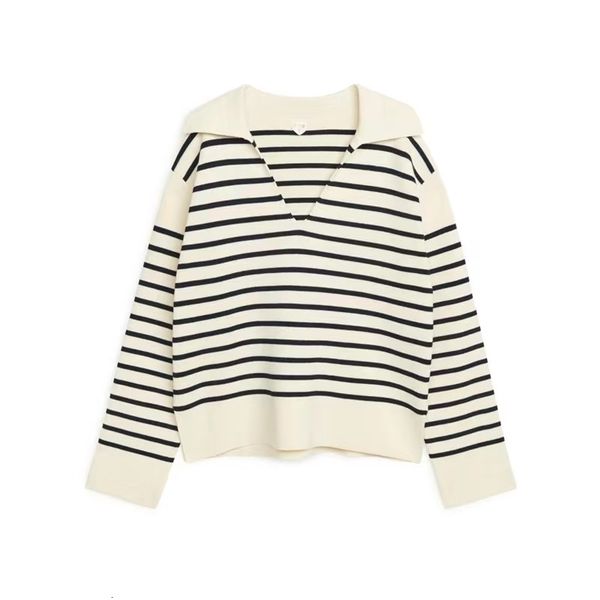 women's blouses shirts long sleeve navy striped vneck sweater fall casual 230717, White
women's blouses shirts long sleeve navy striped vneck sweater fall casual 230717, White