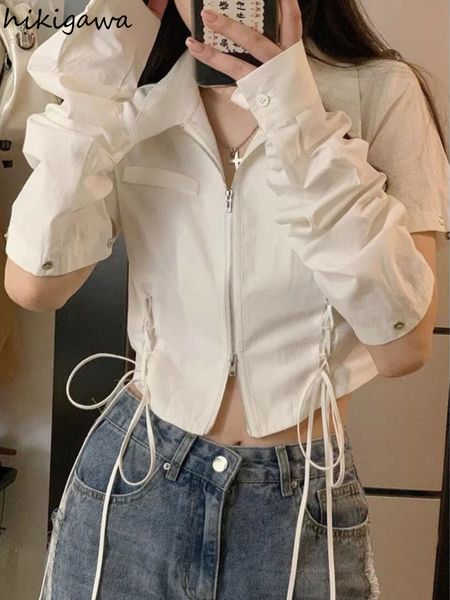 women's blouses shirts cropt 2023 bluses mujer de moda puff sleeve lace up zipper y2k clothes tunic folds korean fashion summer 230718, White
women's blouses shirts cropt 2023 bluses mujer de moda puff sleeve lace up zipper y2k clothes tunic folds korean fashion summer 230718, White