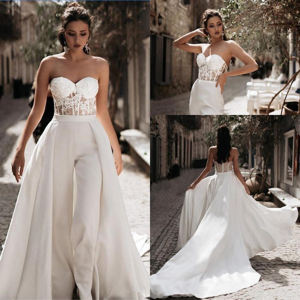 sweetheart lace long jumpsuit wedding dresses tulle applique ruched sweep train bridal wedding gowns with detachable skirt251a, White
sweetheart lace long jumpsuit wedding dresses tulle applique ruched sweep train bridal wedding gowns with detachable skirt251a, White