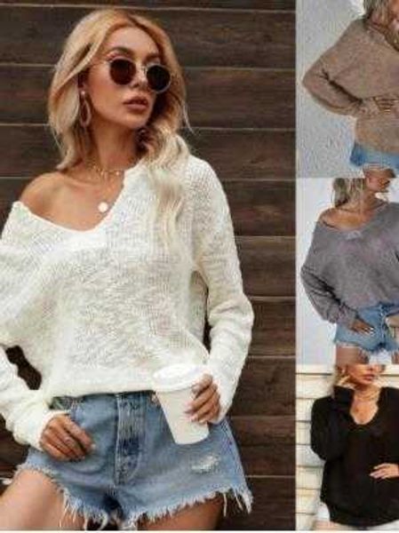 women's sweaters women's knitted sweater long sleeve v-neck solid pullover female 2022 autumn casual fashion ladies off the should, White;black
women's sweaters women's knitted sweater long sleeve v-neck solid pullover female 2022 autumn casual fashion ladies off the should, White;black