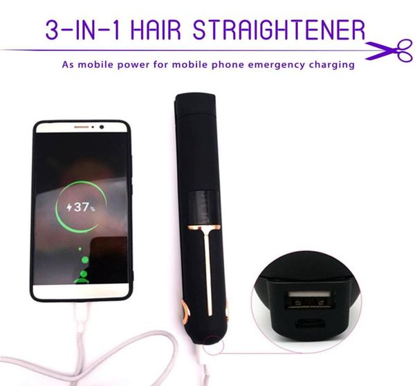 3in1 cordless hair straightener usb recharging curler fast heating 3d floating board led display hair flat iron power bank9907578, Black
3in1 cordless hair straightener usb recharging curler fast heating 3d floating board led display hair flat iron power bank9907578, Black