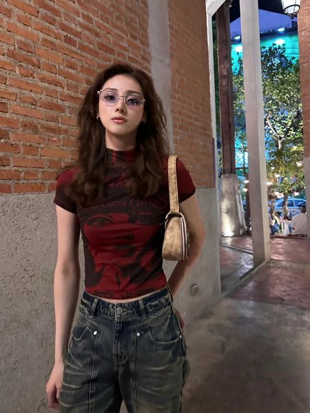 women's tshirt american retro high street slim short sleeve tshirt women fashion stretch spice girl on instagram clothes 230717, White
women's tshirt american retro high street slim short sleeve tshirt women fashion stretch spice girl on instagram clothes 230717, White