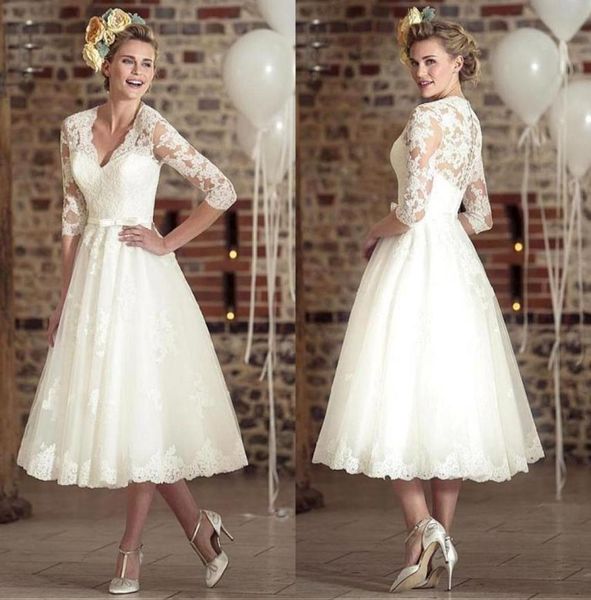 vintage v neck 34 long sleeves lace a line wedding dresses 2020 tulle applique tea length short bridal wedding gowns bm16504000036, White
vintage v neck 34 long sleeves lace a line wedding dresses 2020 tulle applique tea length short bridal wedding gowns bm16504000036, White