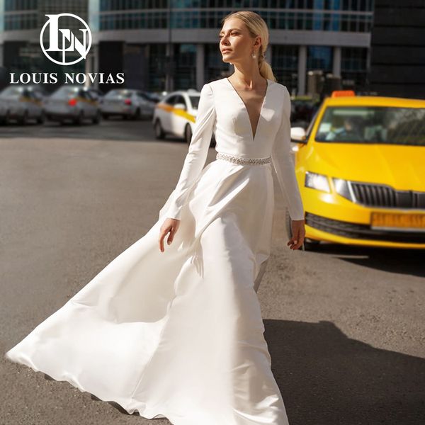 a-line wedding dress 2023 deep v-neck long sleeve beading belt backless boho dresses for bride vestidos de novia, White
a-line wedding dress 2023 deep v-neck long sleeve beading belt backless boho dresses for bride vestidos de novia, White