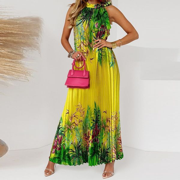 basic casual dresses loose summer halter pleated maxi dress women fashion sleeveless print boho dress elegant simple holiday party dress ves, Black;gray
basic casual dresses loose summer halter pleated maxi dress women fashion sleeveless print boho dress elegant simple holiday party dress ves, Black;gray