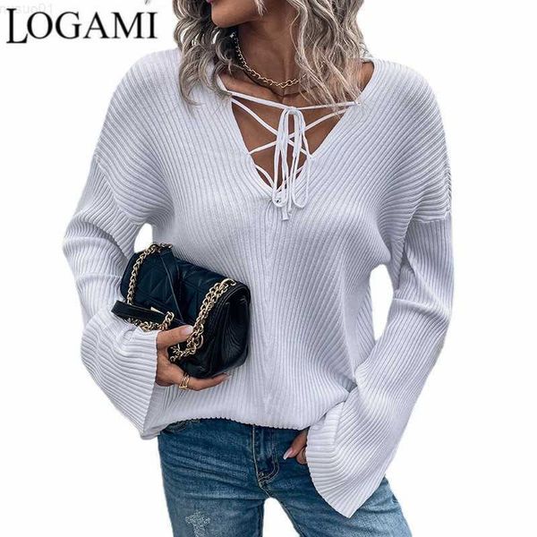 women's sweaters logami autumn winter new knitted sweater v-neck lace flared sleeve pullover women jumper l230718, White;black
women's sweaters logami autumn winter new knitted sweater v-neck lace flared sleeve pullover women jumper l230718, White;black