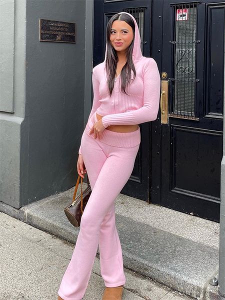 women spring outfits casual zipper sweater hoodie set high waist flare pants suits pink knitted womens y2k two piece set, White
women spring outfits casual zipper sweater hoodie set high waist flare pants suits pink knitted womens y2k two piece set, White