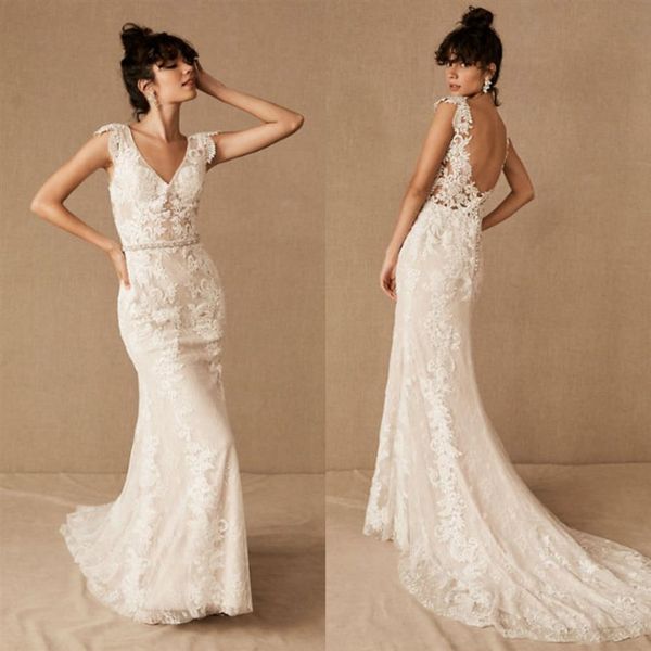 2020 bhldn mermaid wedding dresses deep v neck backless lace appliqued country wedding dress custom made belt beach bridal go292n, White
2020 bhldn mermaid wedding dresses deep v neck backless lace appliqued country wedding dress custom made belt beach bridal go292n, White