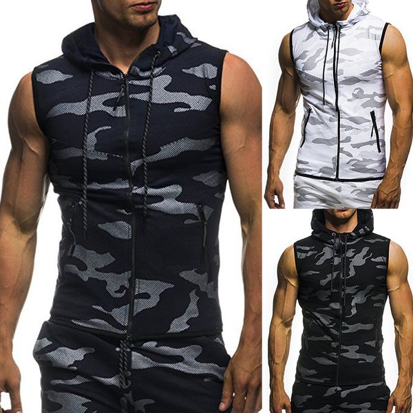 men' tank 3xl summer men gym fitness camouflage mesh hoodies zip up sleeveless hooded 230717, White;black
men' tank 3xl summer men gym fitness camouflage mesh hoodies zip up sleeveless hooded 230717, White;black