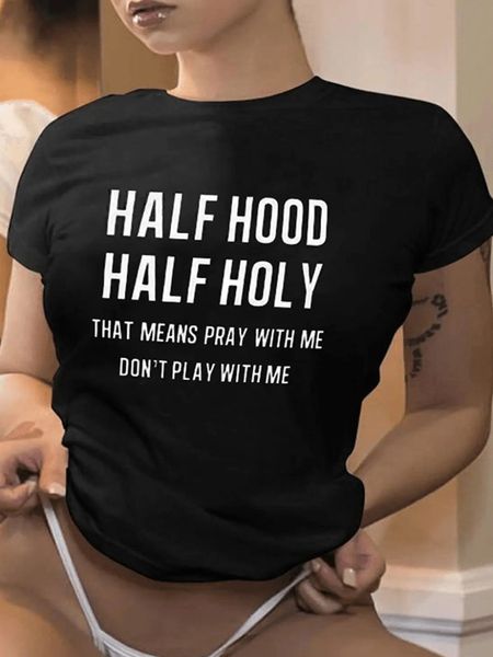 women's plus size t-shirt lw plus size women clothing summer outfits half hood letter print round neck t-shirt 230717, Black
women's plus size t-shirt lw plus size women clothing summer outfits half hood letter print round neck t-shirt 230717, Black