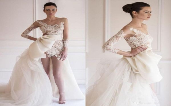delicate short lace wedding dresses with detachable skirt appliqued beach wedding gowns long sleeve bridal dresses illusion tulle 4239789, White
delicate short lace wedding dresses with detachable skirt appliqued beach wedding gowns long sleeve bridal dresses illusion tulle 4239789, White
