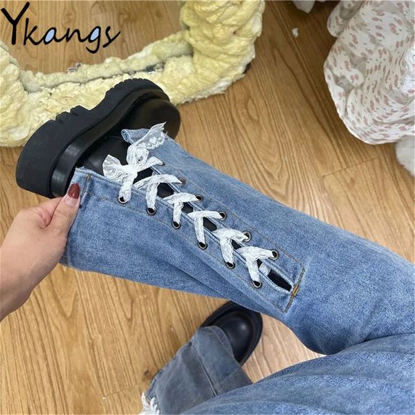 women's jeans back lace bandage high waist slim flared black blue skinny stretchy women denim pant harajuku boots cut trouser streetwea
women's jeans back lace bandage high waist slim flared black blue skinny stretchy women denim pant harajuku boots cut trouser streetwea