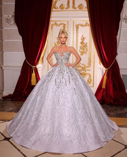 luxury ball gown wedding dresses sleeveless v neck strapless sequins applique ruffles beads diamonds crystals plus size bridal gowns custom, White
luxury ball gown wedding dresses sleeveless v neck strapless sequins applique ruffles beads diamonds crystals plus size bridal gowns custom, White