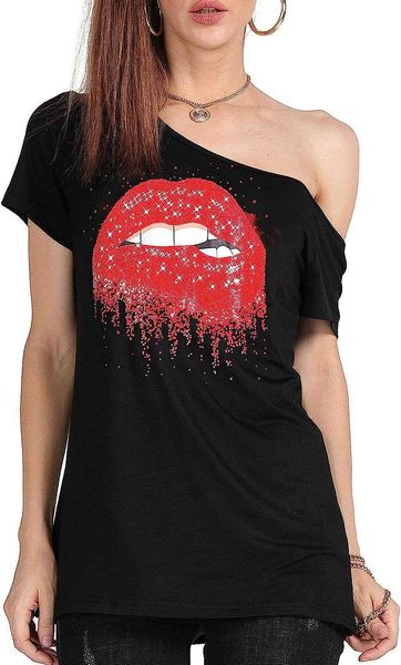 women's t-shirt magicmk women's short lip print casual off shoulder plus size t-shirt 1, White
women's t-shirt magicmk women's short lip print casual off shoulder plus size t-shirt 1, White