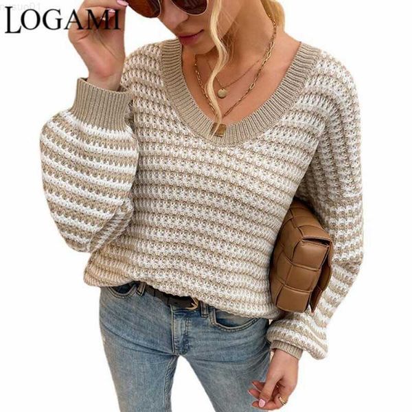 women's sweaters logami v-neck sweater women lantern sleeve pullover autumn winter striped sweater new 2021 l230718, White;black
women's sweaters logami v-neck sweater women lantern sleeve pullover autumn winter striped sweater new 2021 l230718, White;black