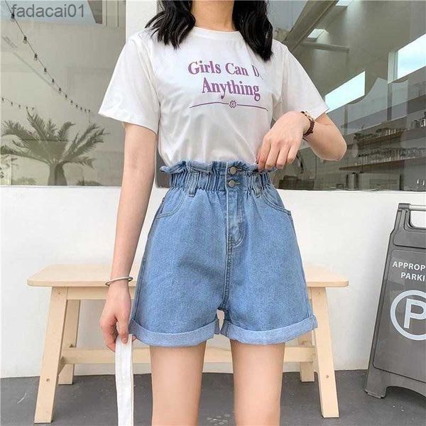 summer women denim shorts women s5xl harem ruffled white blue high waisted shorts female elastic short jeans 6981 l230621, White;black 
summer women denim shorts women s5xl harem ruffled white blue high waisted shorts female elastic short jeans 6981 l230621, White;black