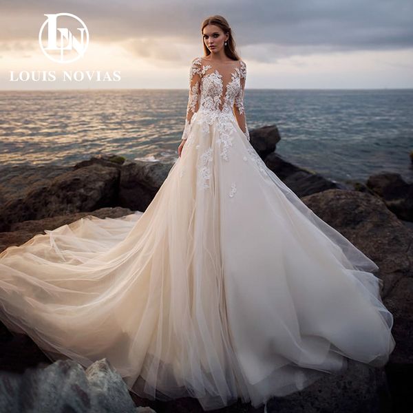ball gown wedding dress 2023 long sleeve sweetheart semi-transparent applique button lace dress for bride vestidos de novia, White
ball gown wedding dress 2023 long sleeve sweetheart semi-transparent applique button lace dress for bride vestidos de novia, White