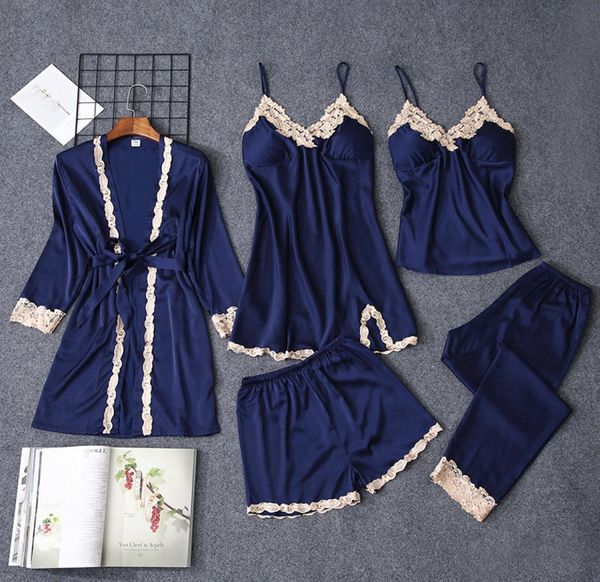 2019 new women pajamas 5 pieces satin sleepwear pijama silk home wear female sleep lounge pyjama with chest pads pyjama femme5739365, Black;red
2019 new women pajamas 5 pieces satin sleepwear pijama silk home wear female sleep lounge pyjama with chest pads pyjama femme5739365, Black;red