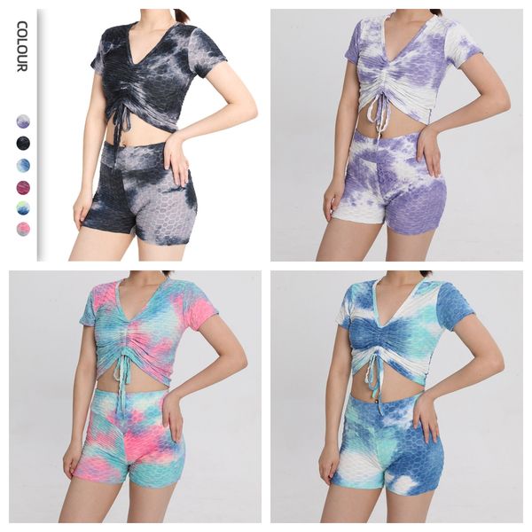 european and american yoga suit with drawstring short sleeves, yoga fitness shorts, tight buttocks, jacquard tie dyed yoga set, White;red
european and american yoga suit with drawstring short sleeves, yoga fitness shorts, tight buttocks, jacquard tie dyed yoga set, White;red