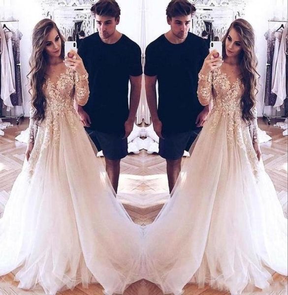 2020 generous sheer long sleeves lace a line bohemia wedding dresses tulle applique sweep train beach wedding bridal gowns robe de3614547, White
2020 generous sheer long sleeves lace a line bohemia wedding dresses tulle applique sweep train beach wedding bridal gowns robe de3614547, White