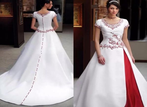 vintage white and red wedding dress 2022 lace embroidery buttons cap short sleeve a line stain bridal gowns court train country ch4429859
vintage white and red wedding dress 2022 lace embroidery buttons cap short sleeve a line stain bridal gowns court train country ch4429859
