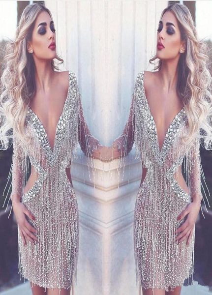 crystal beaded cocktail dresses luxuty long sleeves sequined beaded short prom evening party gown with tassels cutaway sides9646999, Black
crystal beaded cocktail dresses luxuty long sleeves sequined beaded short prom evening party gown with tassels cutaway sides9646999, Black