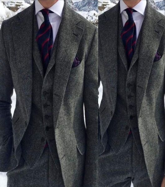 dark grey harringbone wedding tuxedos 2019 two button notched lapel slim fit man suit for business occasion jacketpantsvest bo5109627, Black;gray
dark grey harringbone wedding tuxedos 2019 two button notched lapel slim fit man suit for business occasion jacketpantsvest bo5109627, Black;gray