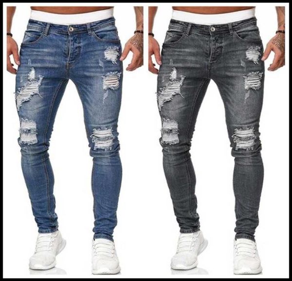 2020 new 5 colors men039s ripped jeans fashion slim denim pencil pants street hipster cowboy trousers s3xl drop 4381723, Blue