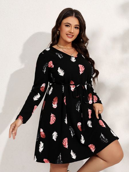 basic casual dresses finjani women's dress plus size feather print belted dress fashion party dresses v-neck high-stretch spring and au, Black;gray
basic casual dresses finjani women's dress plus size feather print belted dress fashion party dresses v-neck high-stretch spring and au, Black;gray