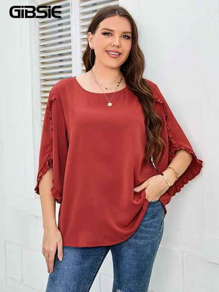 women's plus size t-shirt gibsie plus size frill trim 3/4 sleeve solid t-shirt woman summer casual o-neck women t-shirts 3xl 4xl big si, Black
women's plus size t-shirt gibsie plus size frill trim 3/4 sleeve solid t-shirt woman summer casual o-neck women t-shirts 3xl 4xl big si, Black