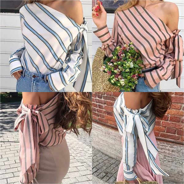 2023 women new striped loose blouse summer fashion lady off shoulder lace up shirts female elegant blouses long sleeve tees size s-xl, White
2023 women new striped loose blouse summer fashion lady off shoulder lace up shirts female elegant blouses long sleeve tees size s-xl, White