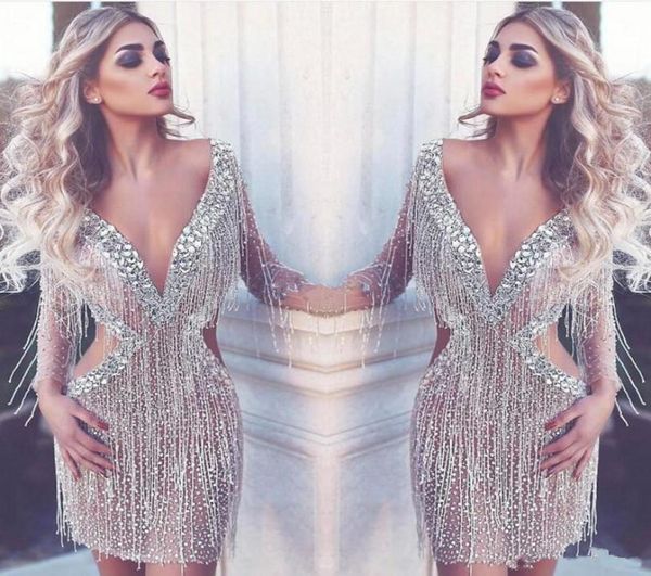 crystal beaded cocktail dresses luxuty long sleeves sequined beaded short prom evening party gown with tassels cutaway sides8592434, Black
crystal beaded cocktail dresses luxuty long sleeves sequined beaded short prom evening party gown with tassels cutaway sides8592434, Black