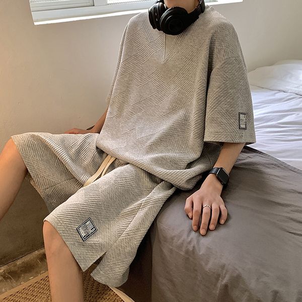 men's tracksuits summer men's tracksuit waffle fabric breathable casual t-shirt and shorts fashion half sleeve two piece set for 2, Gray
men's tracksuits summer men's tracksuit waffle fabric breathable casual t-shirt and shorts fashion half sleeve two piece set for 2, Gray