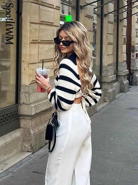 women's sweaters fashion lace up stripe knitted sweater pullover women elegant backless o neck 2023 autumn casual female black white w, White;black
women's sweaters fashion lace up stripe knitted sweater pullover women elegant backless o neck 2023 autumn casual female black white w, White;black