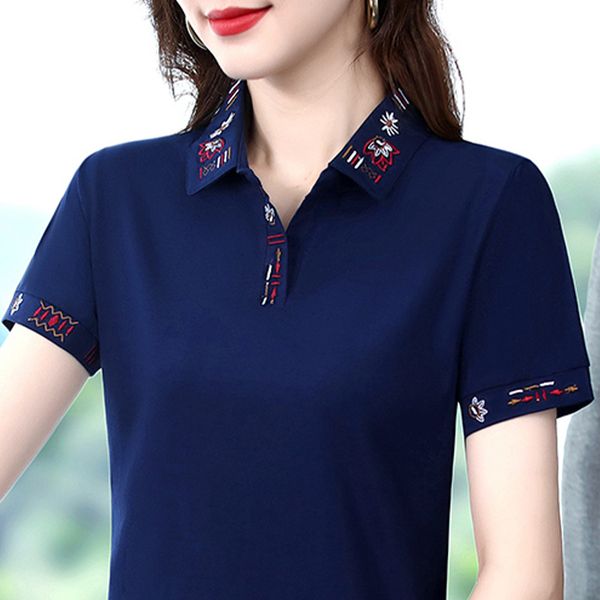 women's blouses shirts polo shirt women blue summer short sleeve femininas cotton star embroidery ladies 230717, White
women's blouses shirts polo shirt women blue summer short sleeve femininas cotton star embroidery ladies 230717, White