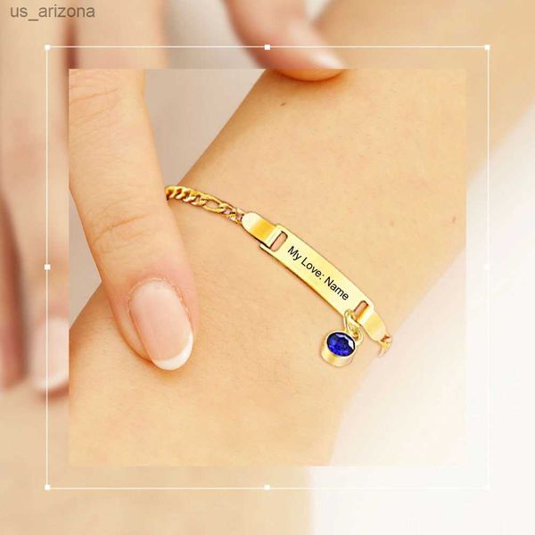 personalised birthstone bracelet for women engraved bar id bracelet with any name custom gift for sister bridesmaid girlfriend l230620, Golden;silver