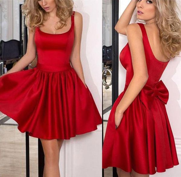 new red short homecoming dresses satin bow with deep square neck prom party dress formal occasion wear ba99841830449, Blue;pink
new red short homecoming dresses satin bow with deep square neck prom party dress formal occasion wear ba99841830449, Blue;pink