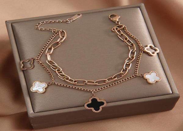 hip hop wind bracelet female clover double chain titanium steel bracelet 18k rose gold trendy3070061, Black
hip hop wind bracelet female clover double chain titanium steel bracelet 18k rose gold trendy3070061, Black