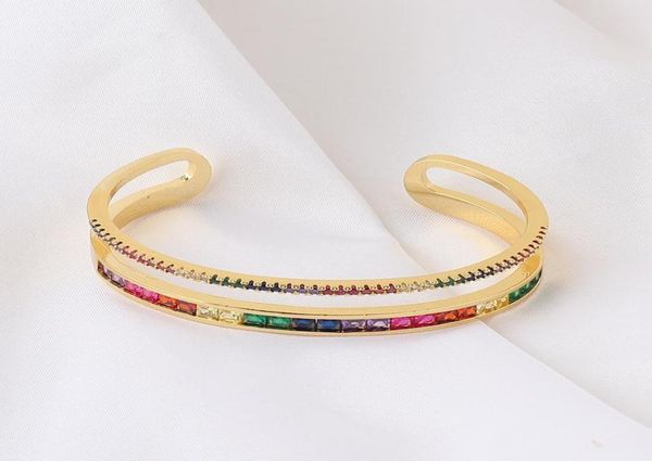 gold filled blue green red white baguette rainbow cubic zirconia open bracelet women fashion jewelry5512918, Black
gold filled blue green red white baguette rainbow cubic zirconia open bracelet women fashion jewelry5512918, Black