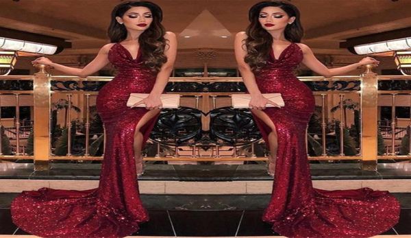 2019 burgundy v neck sequin mermaid prom dresses split high slits vestidos de fiesta sweep train formal long evening party prom go3297810, Black
2019 burgundy v neck sequin mermaid prom dresses split high slits vestidos de fiesta sweep train formal long evening party prom go3297810, Black