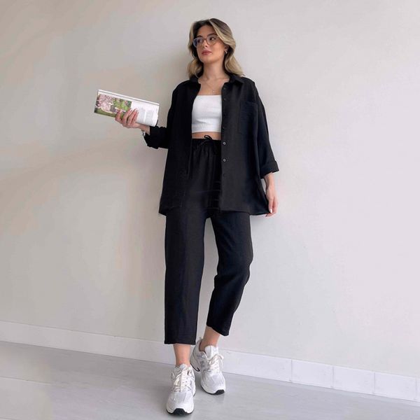 women designer clothes tracksuits casual suits loose shirt jacket ankle-length trousers sports haren pants two-piece set plus size s-2xl, White
women designer clothes tracksuits casual suits loose shirt jacket ankle-length trousers sports haren pants two-piece set plus size s-2xl, White