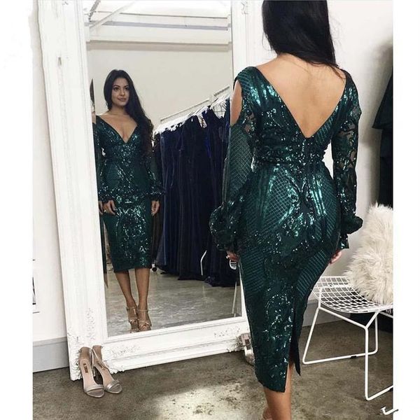 dark green long sleeve mermaid prom dresses tea length v cut backless sequins evening gown women formal wear vestido231w, Black
dark green long sleeve mermaid prom dresses tea length v cut backless sequins evening gown women formal wear vestido231w, Black