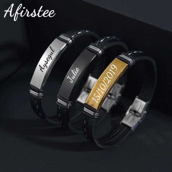 afirstee custom stainless steel engrave name date leather bracelets for men personalized nameplate male bangles jewelry gift l230620, Golden;silver
afirstee custom stainless steel engrave name date leather bracelets for men personalized nameplate male bangles jewelry gift l230620, Golden;silver