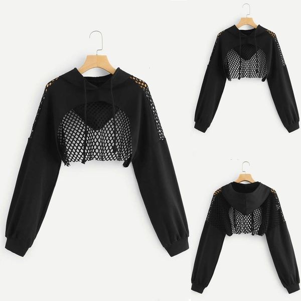 women's hoodies sweatshirt solid cutout mesh insert cropped hoodie long sleeve light weight women loose hooded 230717, Black
women's hoodies sweatshirt solid cutout mesh insert cropped hoodie long sleeve light weight women loose hooded 230717, Black